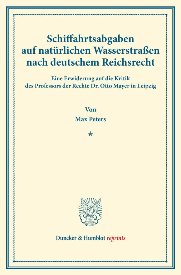 Cover Schiffahrtsabgaben auf natürlichen Wasserstraßen nach deutschem Reichsrecht