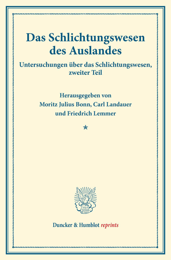 Cover Das Schlichtungswesen des Auslandes