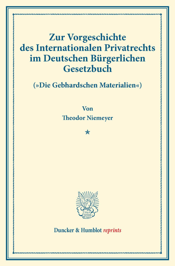 Cover Zur Vorgeschichte des Internationalen Privatrechts im Deutschen Bürgerlichen Gesetzbuch