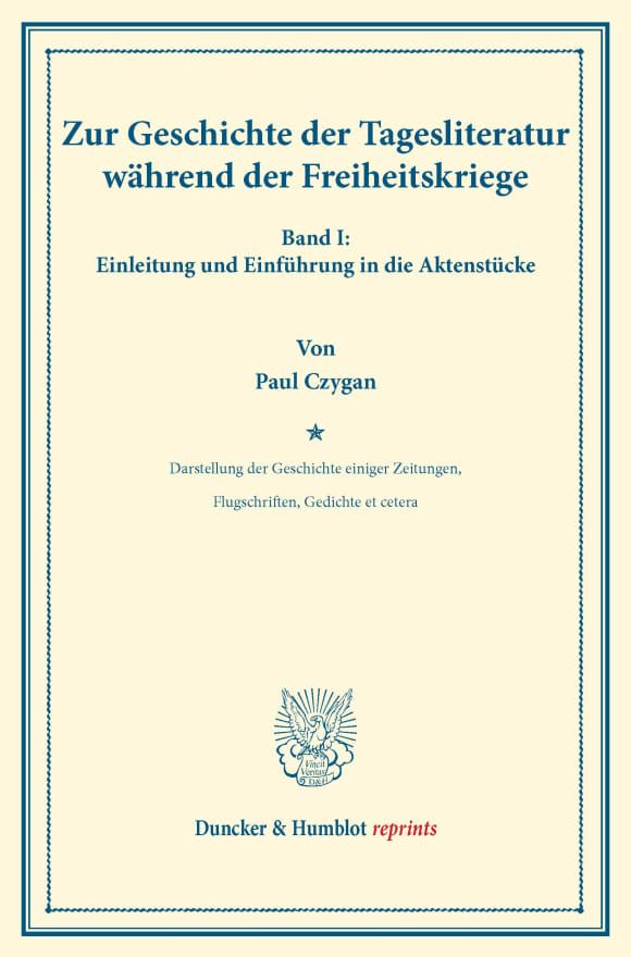 Cover Zur Geschichte der Tagesliteratur während der Freiheitskriege