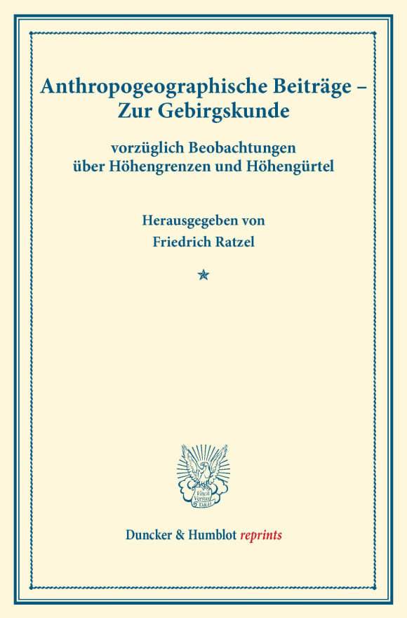 Cover Anthropogeographische Beiträge. – Zur Gebirgskunde,