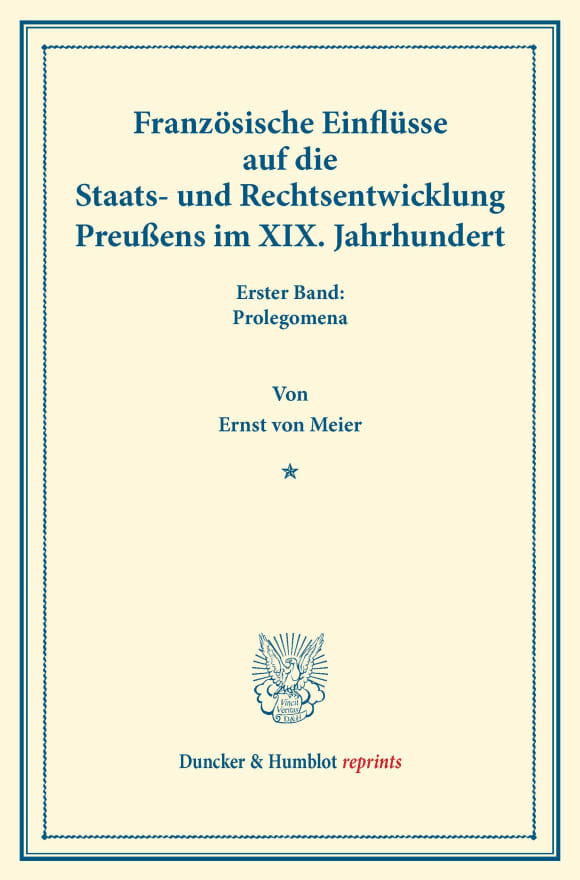 Cover Französische Einflüsse auf die Staats- und Rechtsentwicklung Preußens im XIX. Jahrhundert