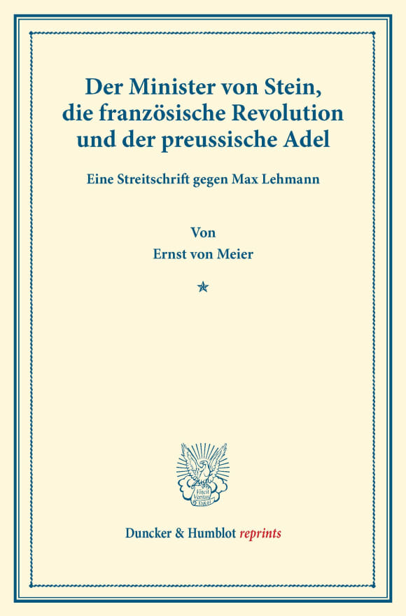 Cover Der Minister von Stein, die französische Revolution und der preussische Adel