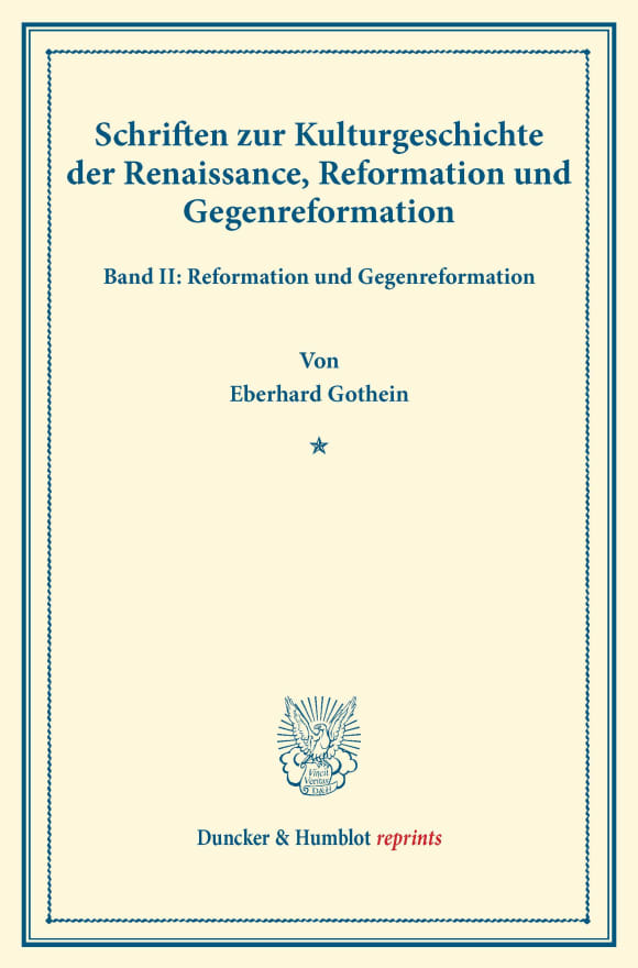 Cover Schriften zur Kulturgeschichte der Renaissance, Reformation und Gegenreformation