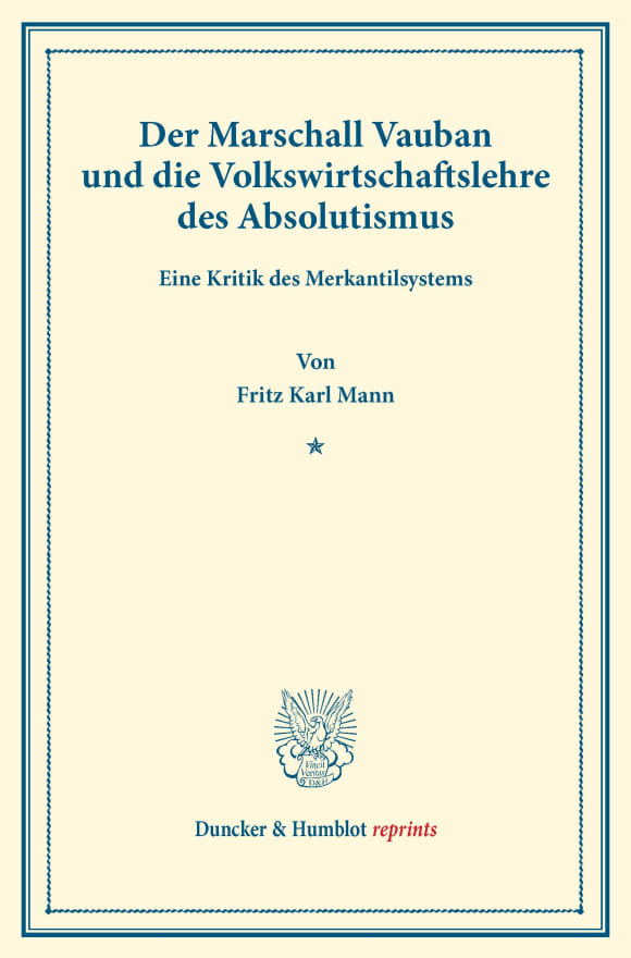 Cover Der Marschall Vauban und die Volkswirtschaftslehre des Absolutismus