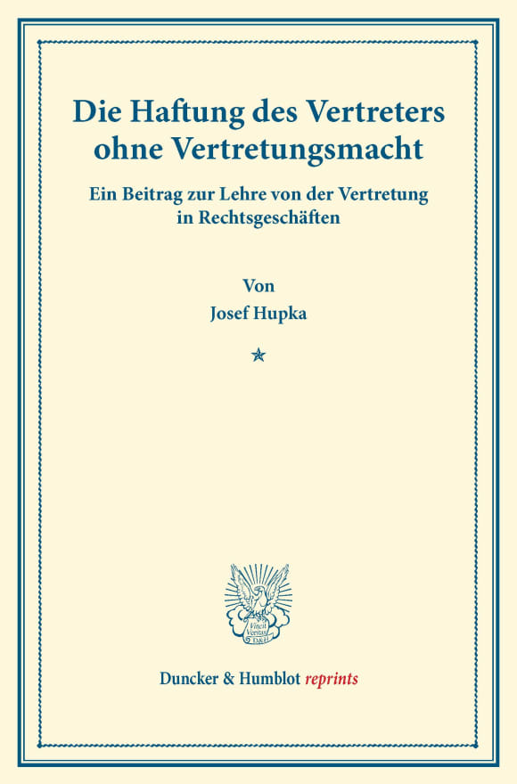 Cover Die Haftung des Vertreters ohne Vertretungsmacht