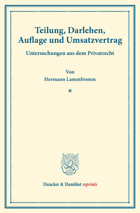 Cover Teilung, Darlehen, Auflage und Umsatzvertrag