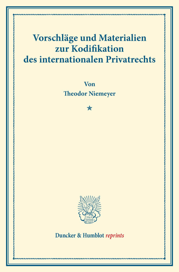 Cover Vorschläge und Materialien zur Kodifikation des internationalen Privatrechts