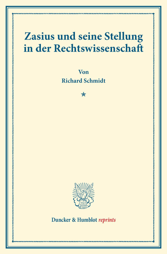 Cover Zasius und seine Stellung in der Rechtswissenschaft