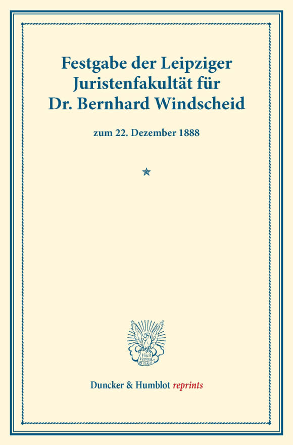 Cover Festgabe der Leipziger Juristenfakultät für Dr. Bernhard Windscheid