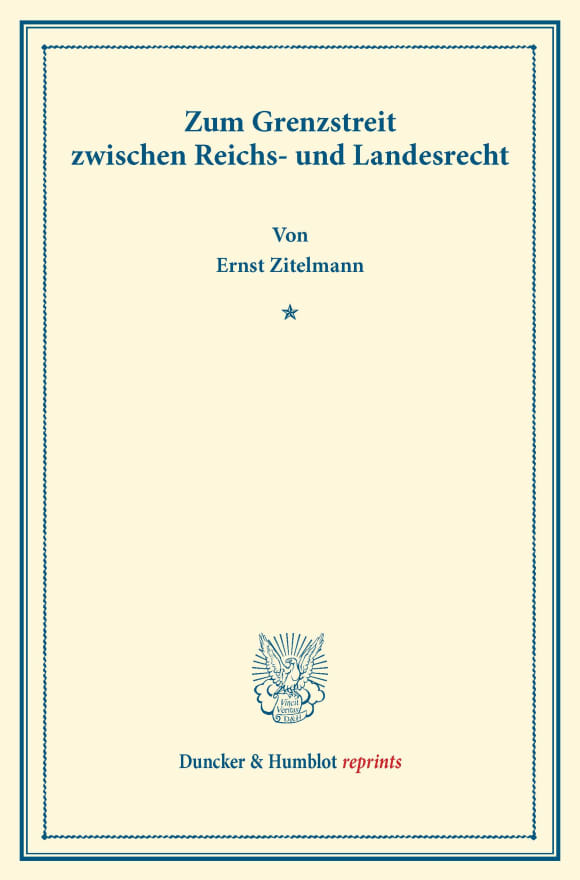 Cover Zum Grenzstreit zwischen Reichs- und Landesrecht