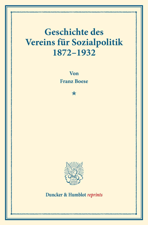 Cover Geschichte des Vereins für Sozialpolitik 1872–1932