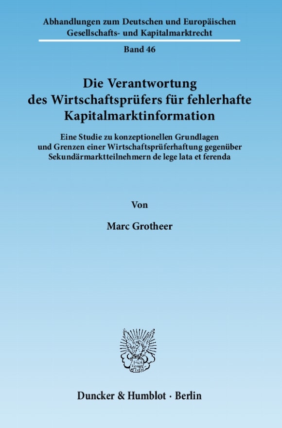 Cover Die Verantwortung des Wirtschaftsprüfers für fehlerhafte Kapitalmarktinformation