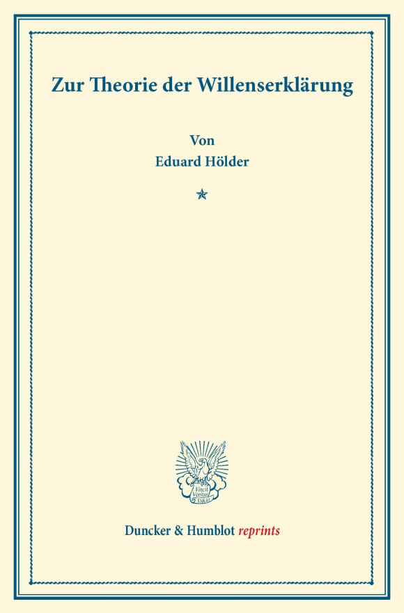 Cover Zur Theorie der Willenserklärung