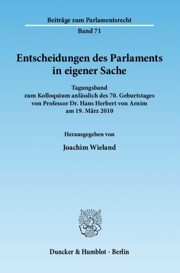 Cover Entscheidungen des Parlaments in eigener Sache