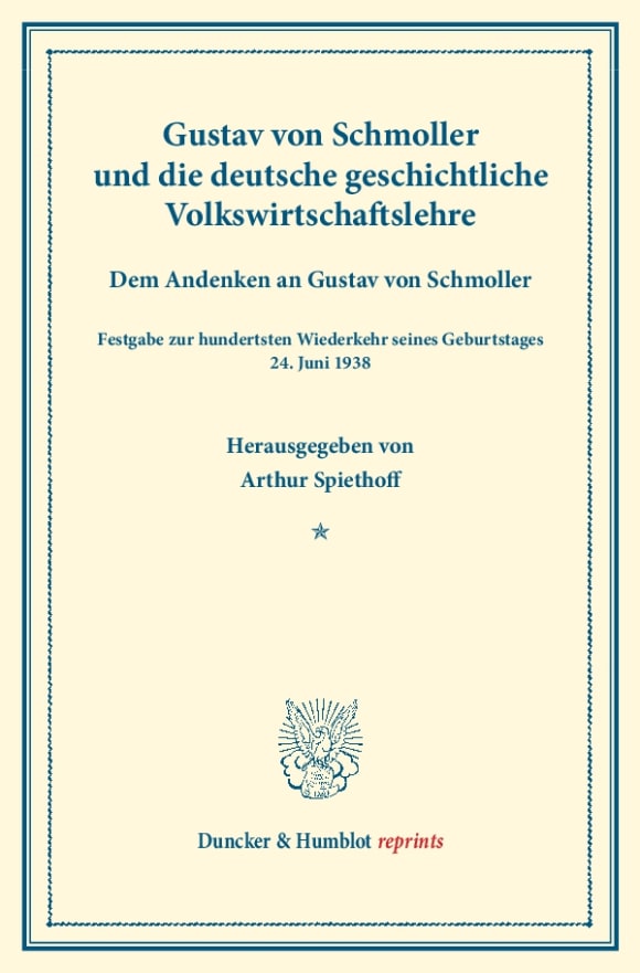 Cover Gustav von Schmoller und die deutsche geschichtliche Volkswirtschaftslehre