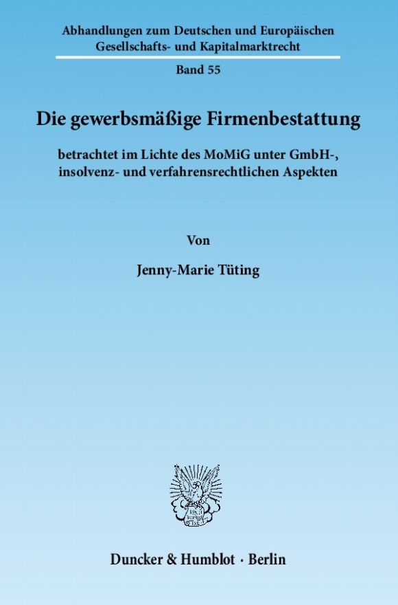 Cover Die gewerbsmäßige Firmenbestattung