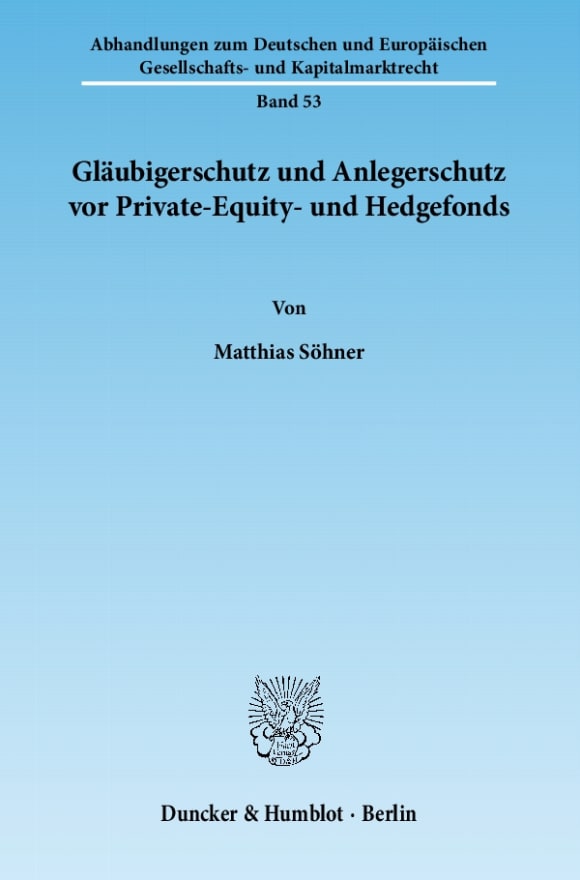 Cover Gläubigerschutz und Anlegerschutz vor Private-Equity- und Hedgefonds