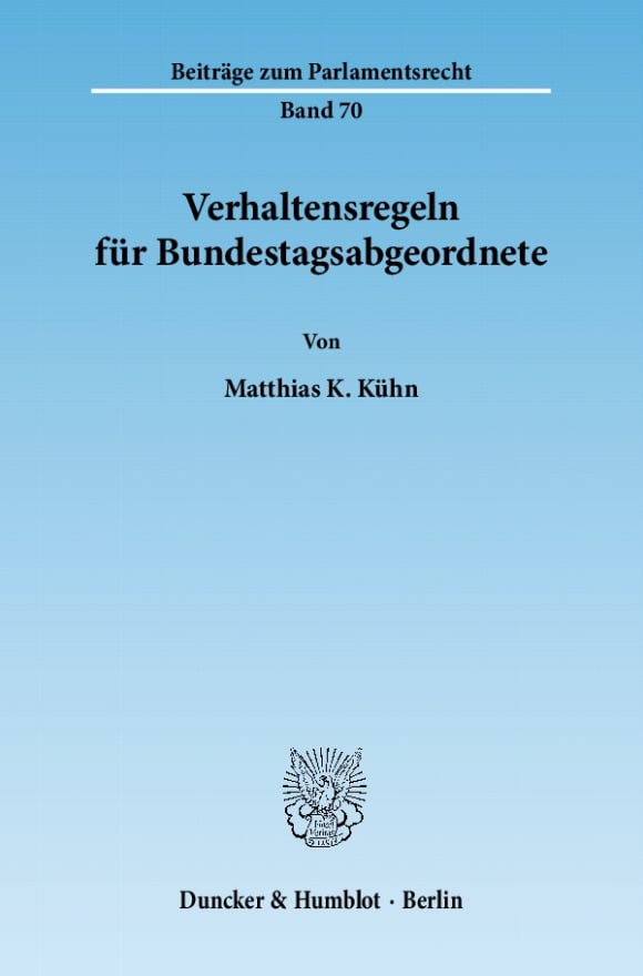 Cover Verhaltensregeln für Bundestagsabgeordnete