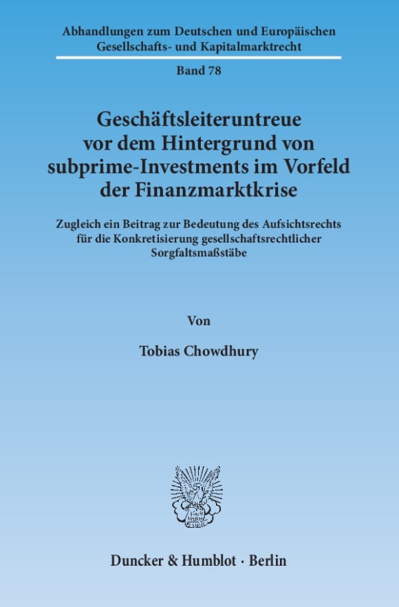 Cover Geschäftsleiteruntreue vor dem Hintergrund von subprime-Investments im Vorfeld der Finanzmarktkrise