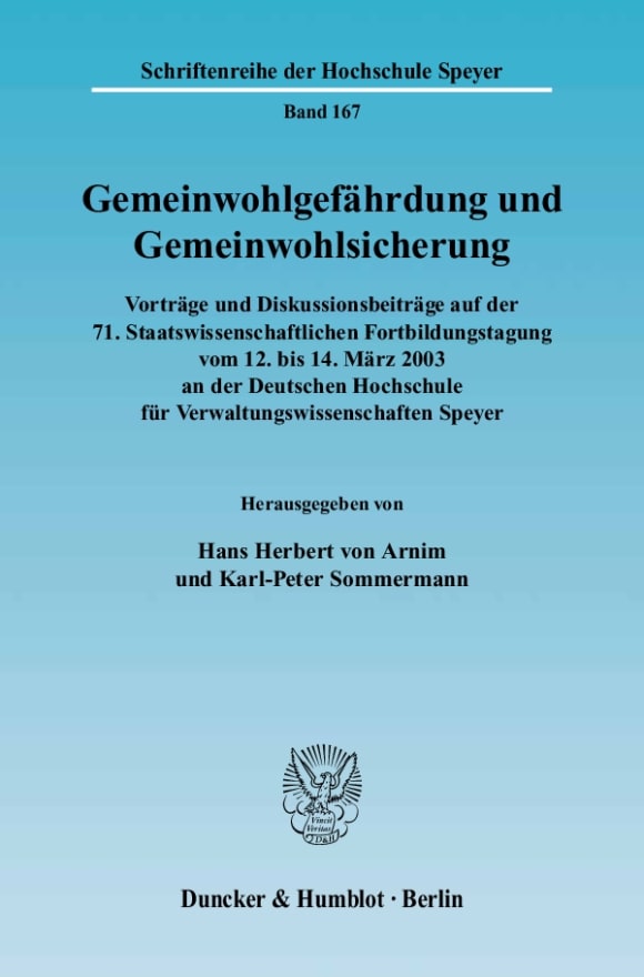 Cover Gemeinwohlgefährdung und Gemeinwohlsicherung