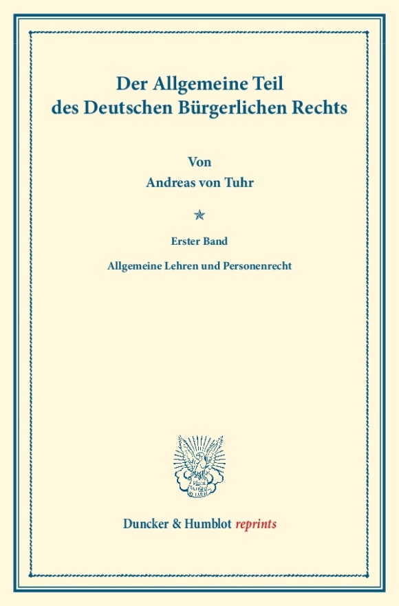 Cover Der Allgemeine Teil des Deutschen Bürgerlichen Rechts