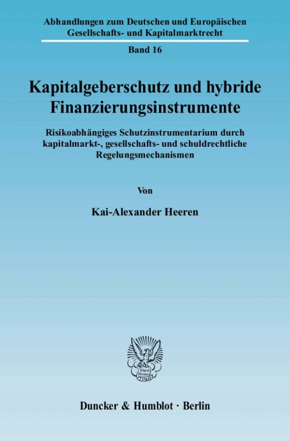 Cover Kapitalgeberschutz und hybride Finanzierungsinstrumente