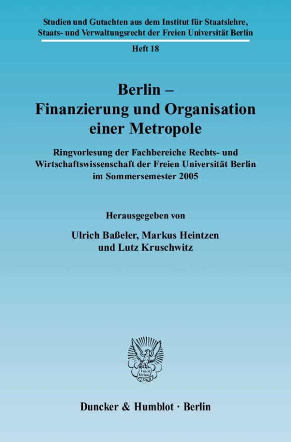 Cover Studien und Gutachten aus dem Institut für Staatslehre, Staats- und Verwaltungsrecht der Freien Universität Berlin (SSV)