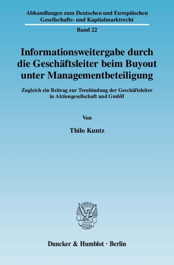 Cover Informationsweitergabe durch die Geschäftsleiter beim Buyout unter Managementbeteiligung