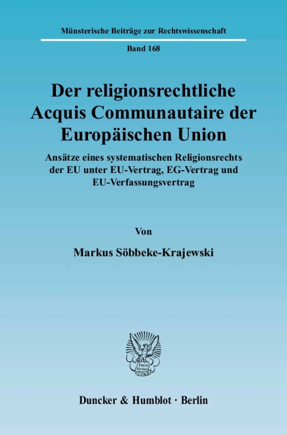 Cover Der religionsrechtliche Acquis Communautaire der Europäischen Union