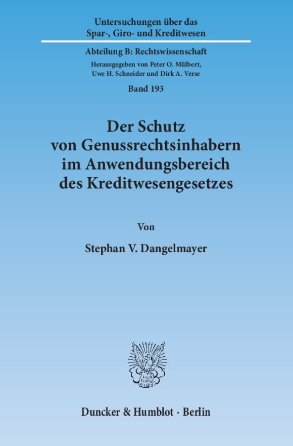 Cover Der Schutz von Genussrechtsinhabern im Anwendungsbereich des Kreditwesengesetzes