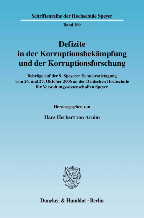Cover Defizite in der Korruptionsbekämpfung und der Korruptionsforschung