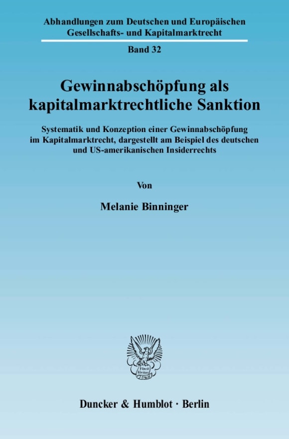 Cover Gewinnabschöpfung als kapitalmarktrechtliche Sanktion