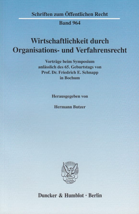 Cover Wirtschaftlichkeit durch Organisations- und Verfahrensrecht