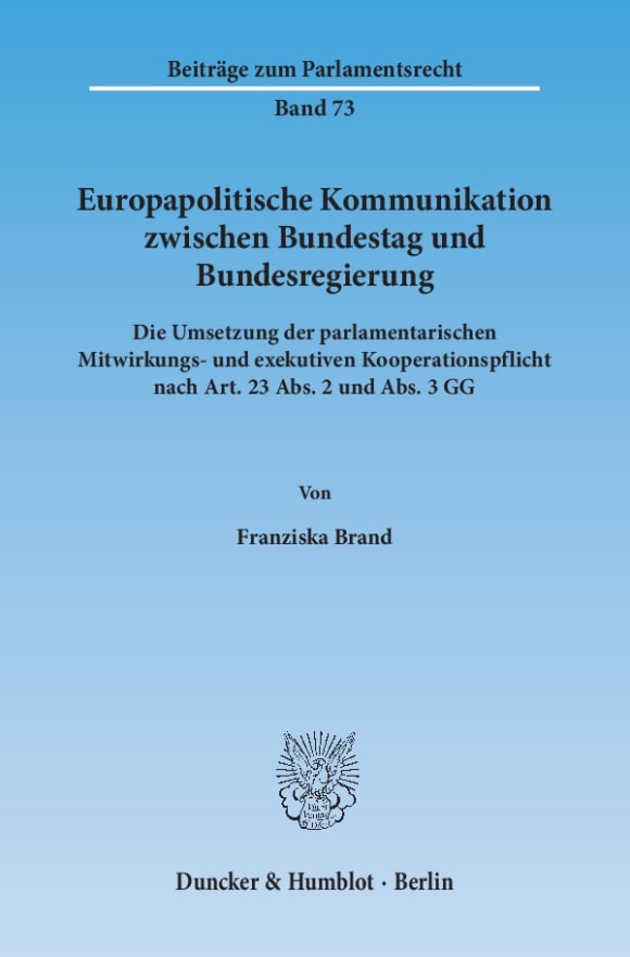 Cover Europapolitische Kommunikation zwischen Bundestag und Bundesregierung