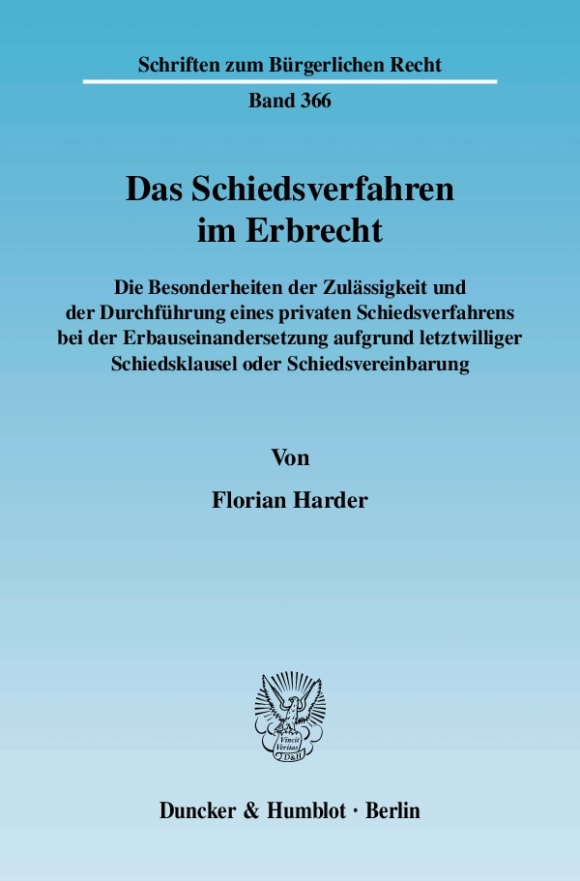 Cover Das Schiedsverfahren im Erbrecht