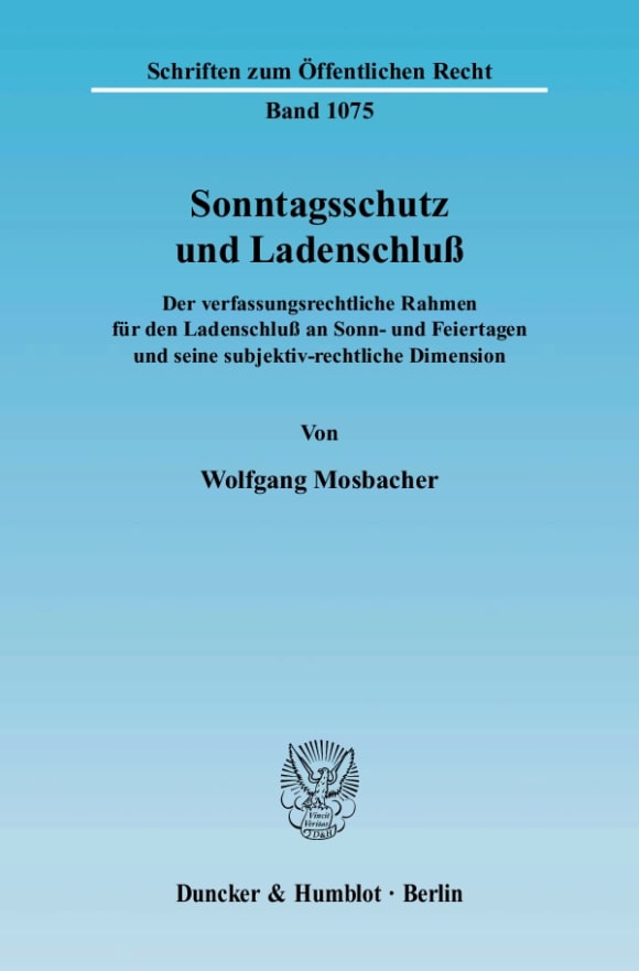 Cover Sonntagsschutz und Ladenschluß