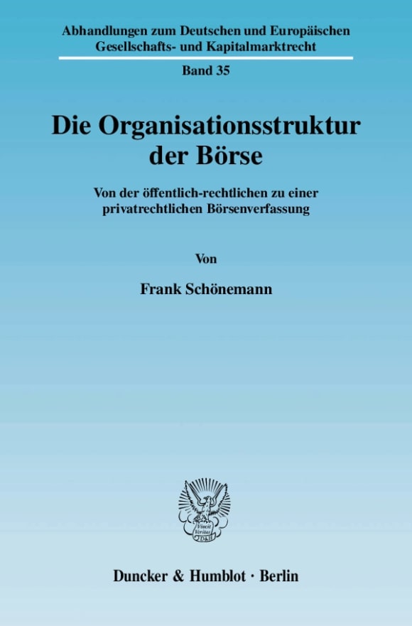 Cover Die Organisationsstruktur der Börse