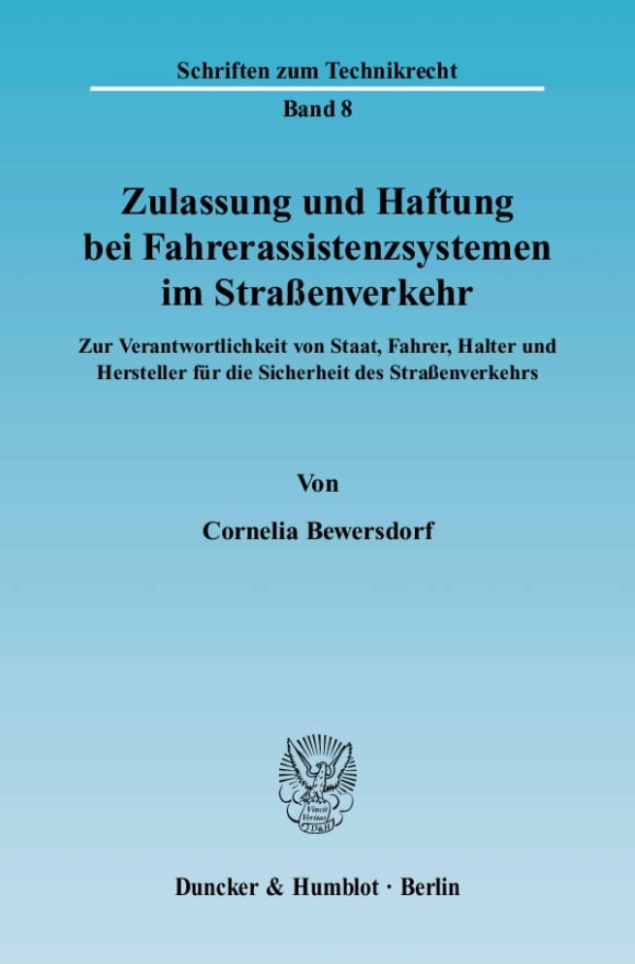 Cover Zulassung und Haftung bei Fahrerassistenzsystemen im Straßenverkehr