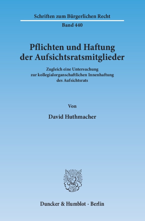 Cover Pflichten und Haftung der Aufsichtsratsmitglieder