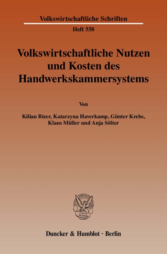 Cover Volkswirtschaftliche Nutzen und Kosten des Handwerkskammersystems