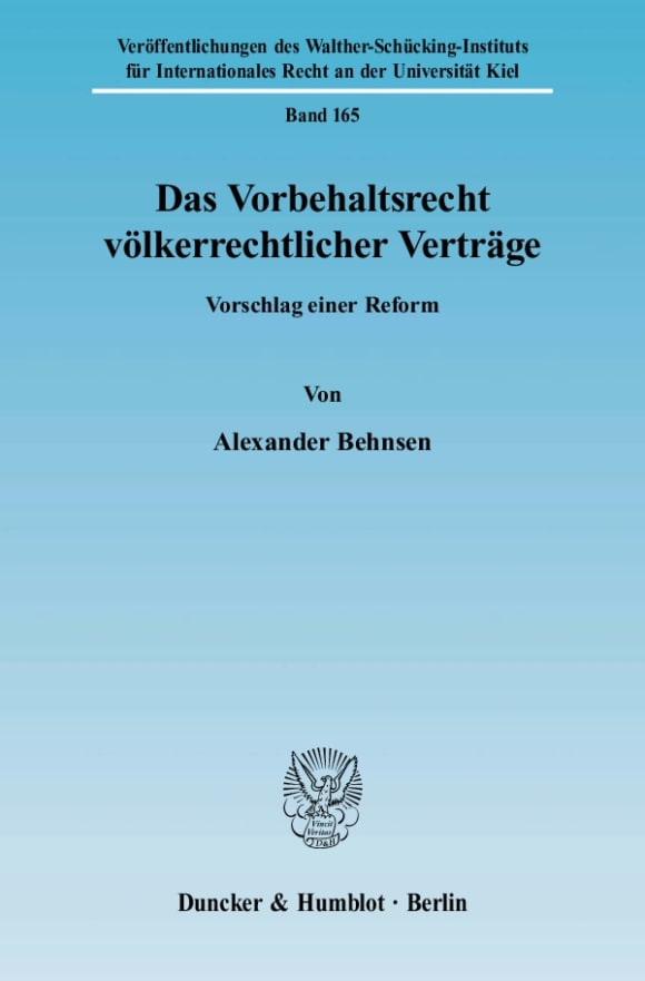 Cover Das Vorbehaltsrecht völkerrechtlicher Verträge