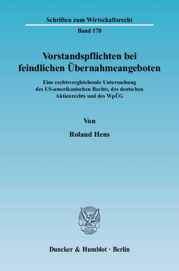 Cover Vorstandspflichten bei feindlichen Übernahmeangeboten