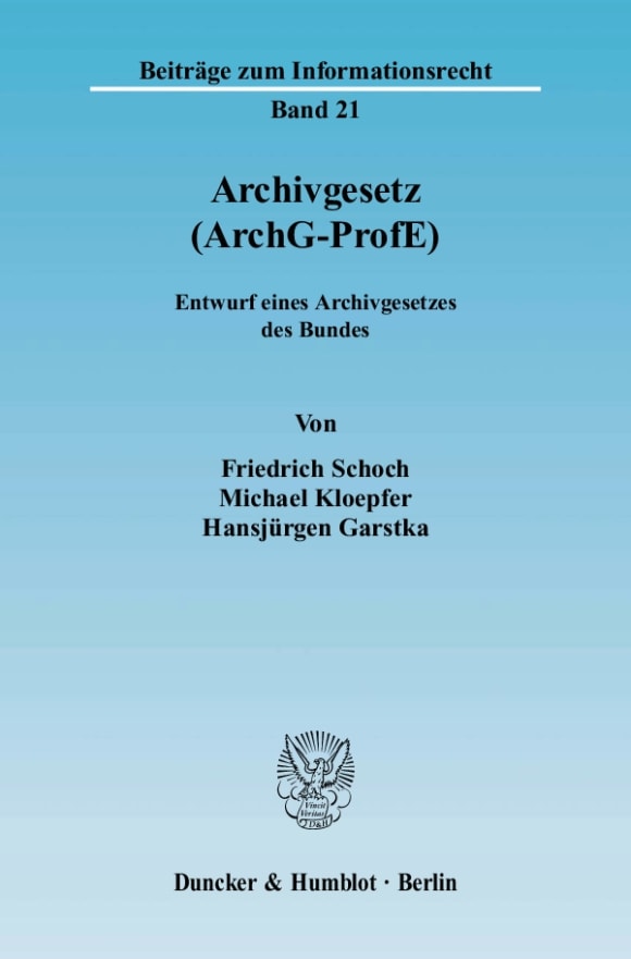 Cover Archivgesetz (ArchG-ProfE)