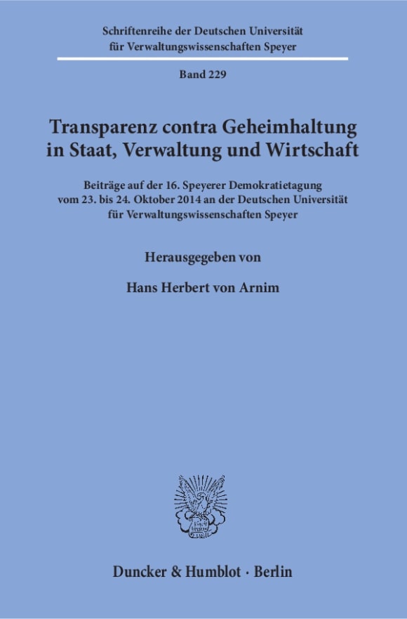 Cover Transparenz contra Geheimhaltung in Staat, Verwaltung und Wirtschaft