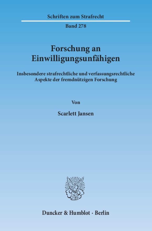 Cover Forschung an Einwilligungsunfähigen