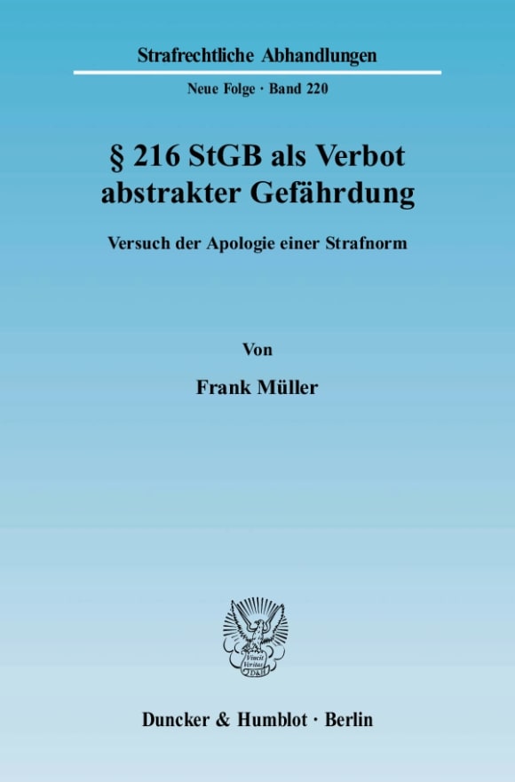 Cover § 216 StGB als Verbot abstrakter Gefährdung