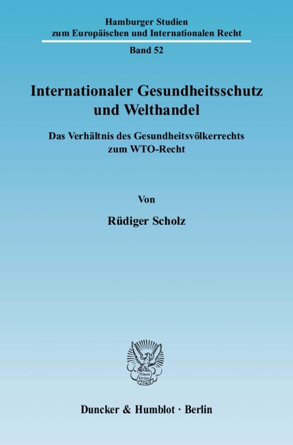 Cover Internationaler Gesundheitsschutz und Welthandel