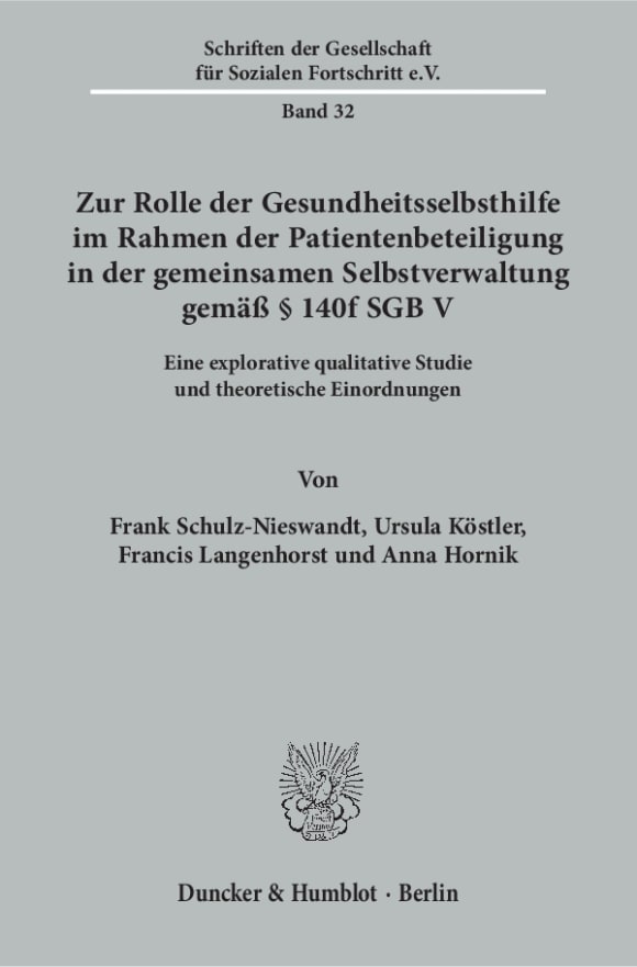 Cover Zur Rolle der Gesundheitsselbsthilfe im Rahmen der Patientenbeteiligung in der gemeinsamen Selbstverwaltung gemäß § 140f SGB V