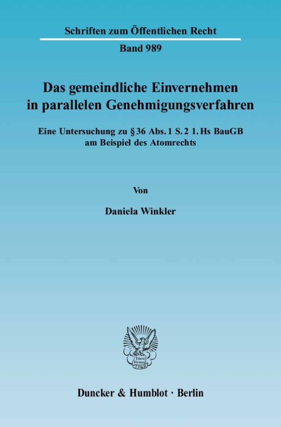 Cover Das gemeindliche Einvernehmen in parallelen Genehmigungsverfahren